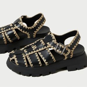 LOEFFLER RANDALL Talia Caged Crochet Platform Fisherman Sandals